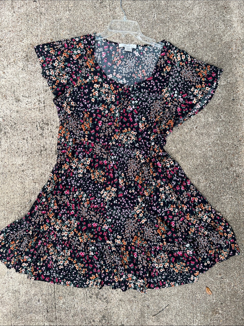 Passport Black Floral Ruffled Casual Dress